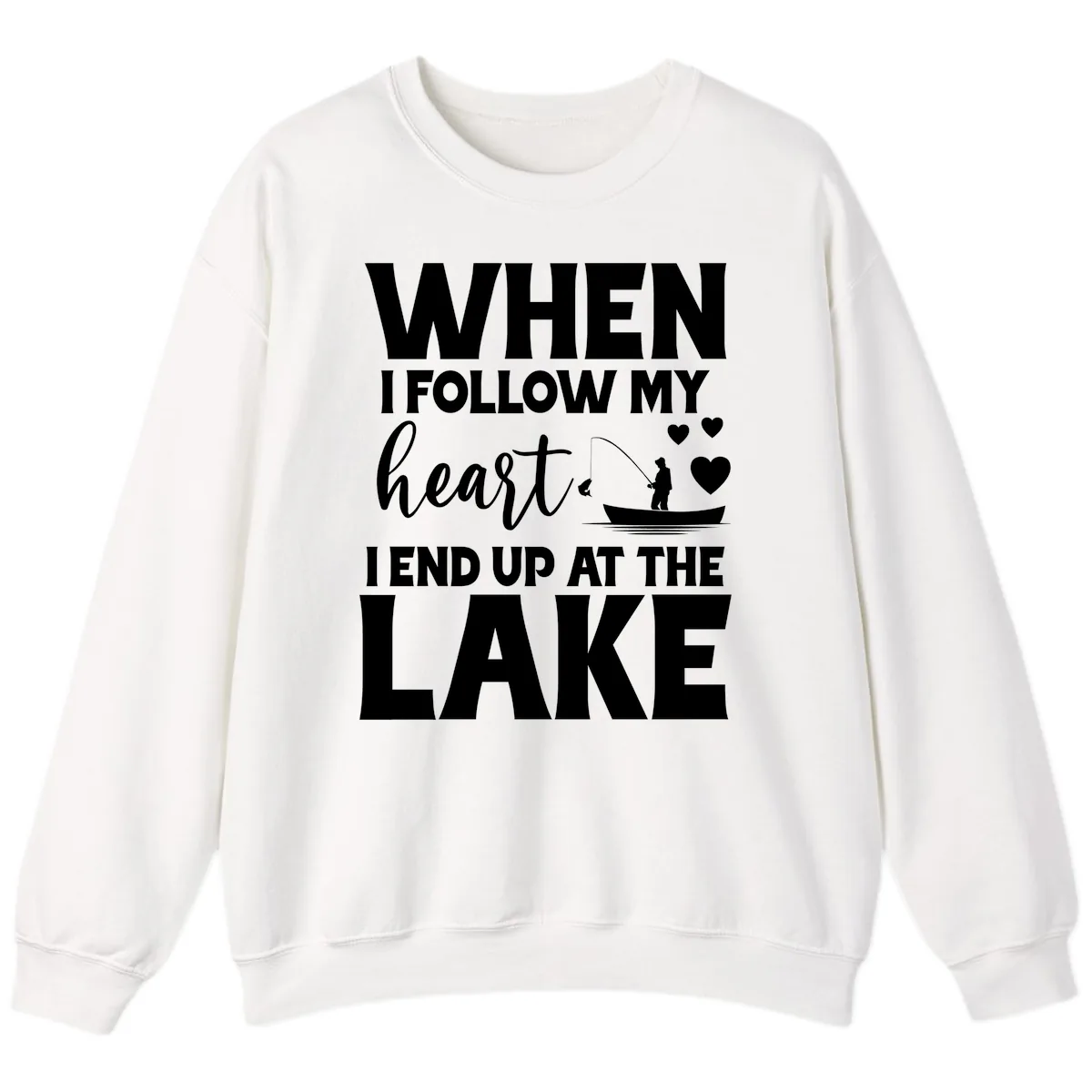 When I Follow My Heart Lake Design Sweatshirt in White