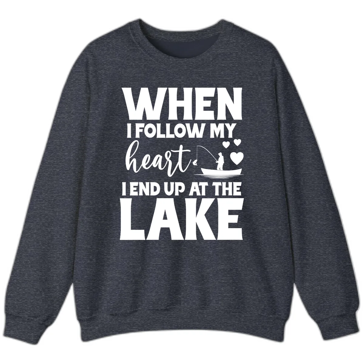 When I Follow My Heart Lake Design Sweatshirt in Heather Sport Dark Navy
