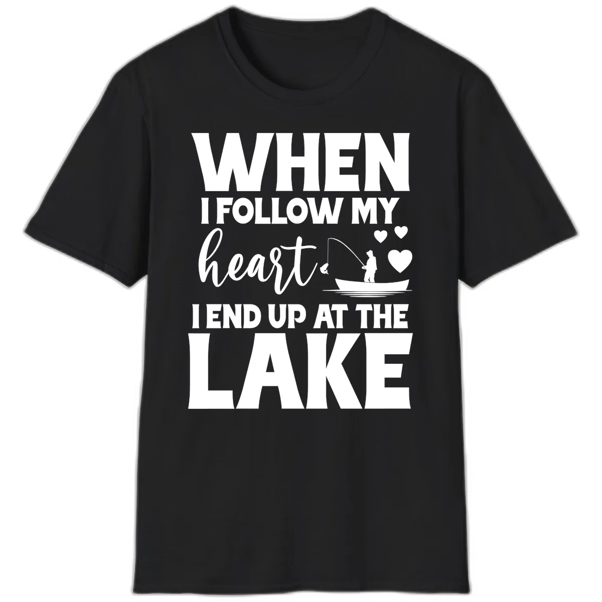 When I Follow My Heart Lake Design T-Shirt in Black