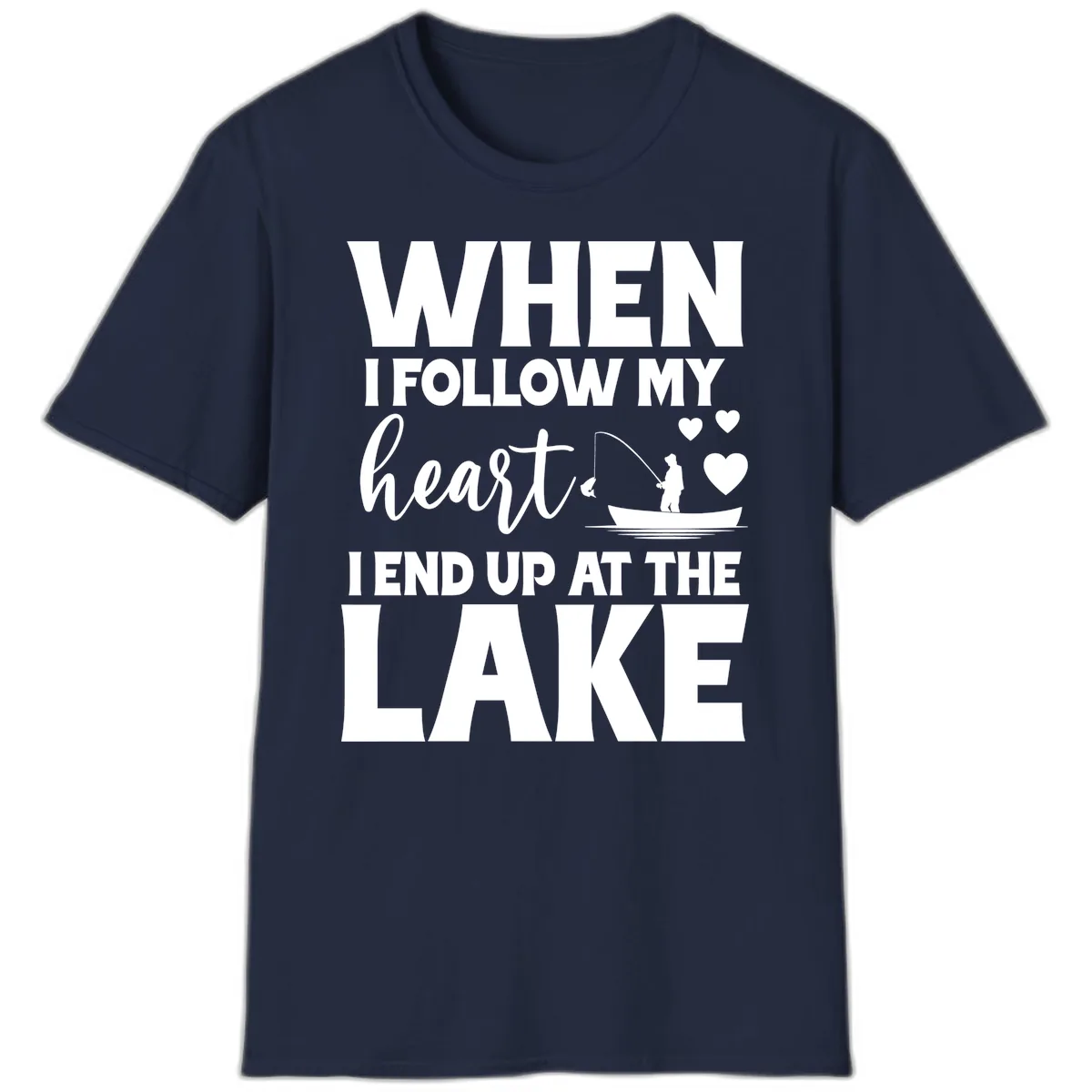 When I Follow My Heart Lake Design T-Shirt in Navy