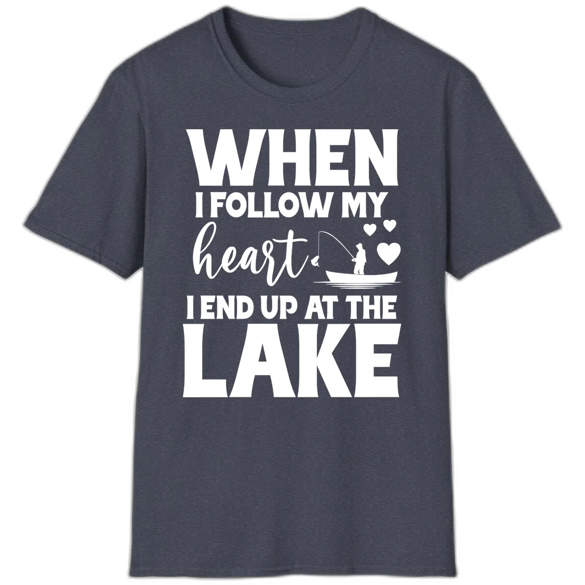 When I Follow My Heart Lake Design T-Shirt in Heather Navy