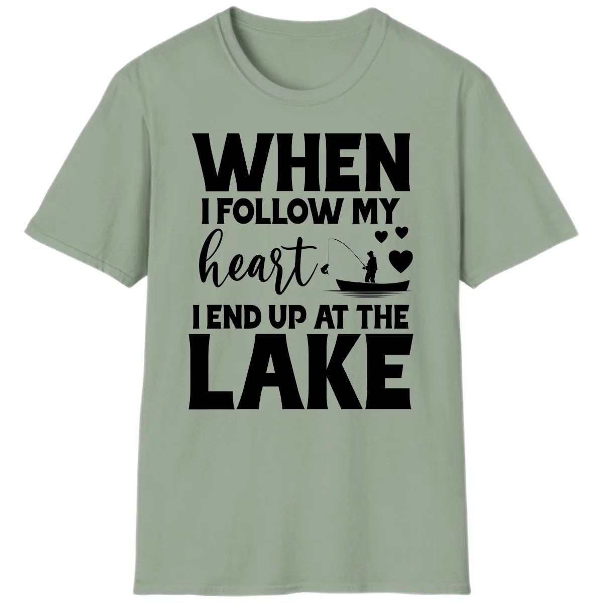 When I Follow My Heart Lake Design T-Shirt in Sage