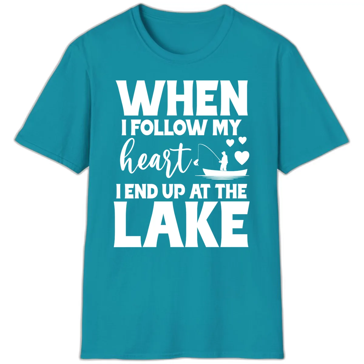 When I Follow My Heart Lake Design T-Shirt in Tropical Blue