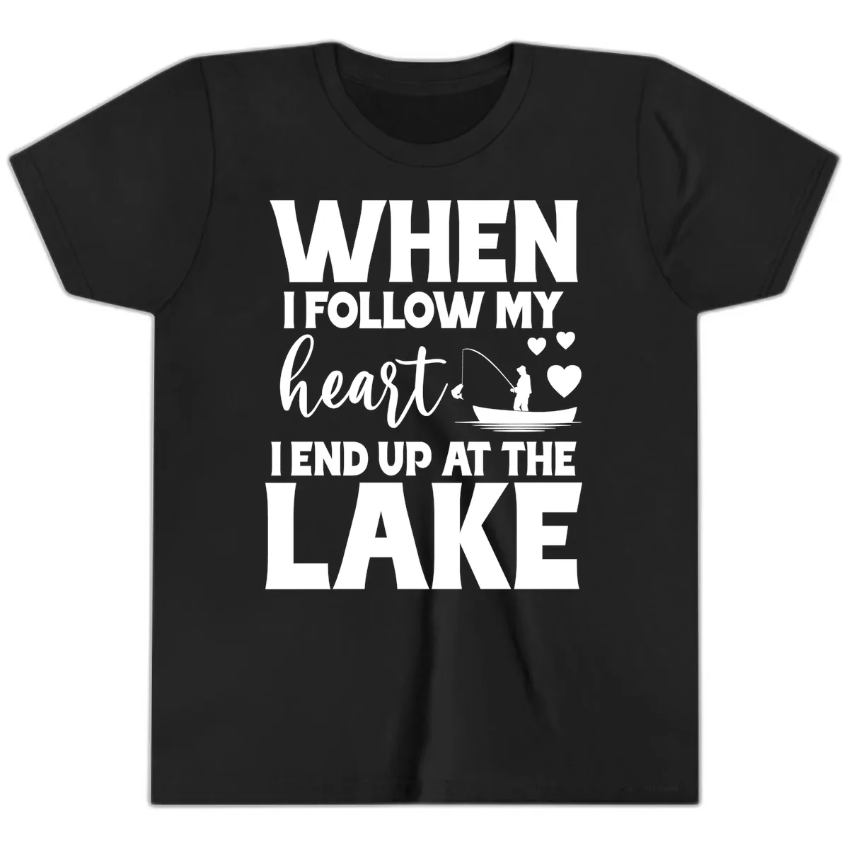 When I Follow My Heart Lake Design Youth T-Shirt in Black