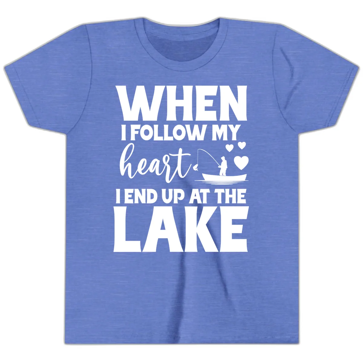 When I Follow My Heart Lake Design Youth T-Shirt in Heather Columbia Blue