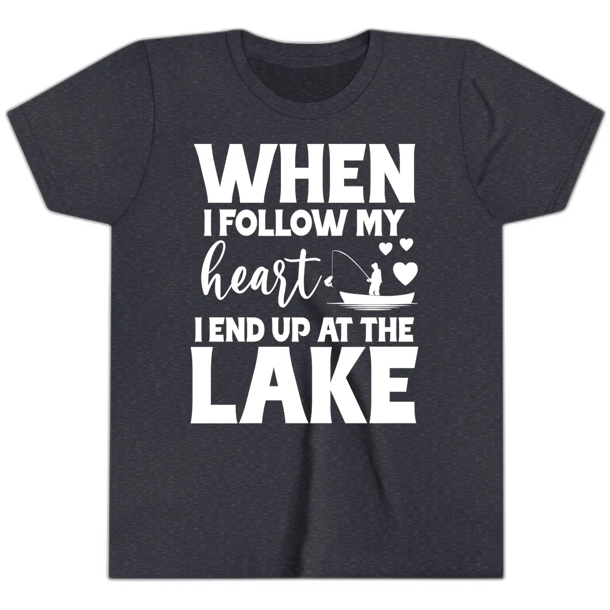 When I Follow My Heart Lake Design Youth T-Shirt in Heather Navy