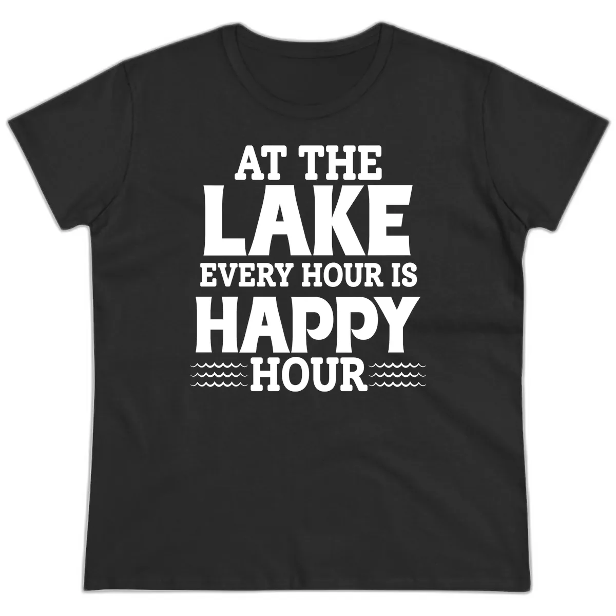At The Lake Every Hour Is Happy Hour Ladies Tee in Black