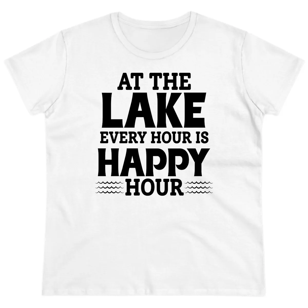 At The Lake Every Hour Is Happy Hour Ladies Tee in White
