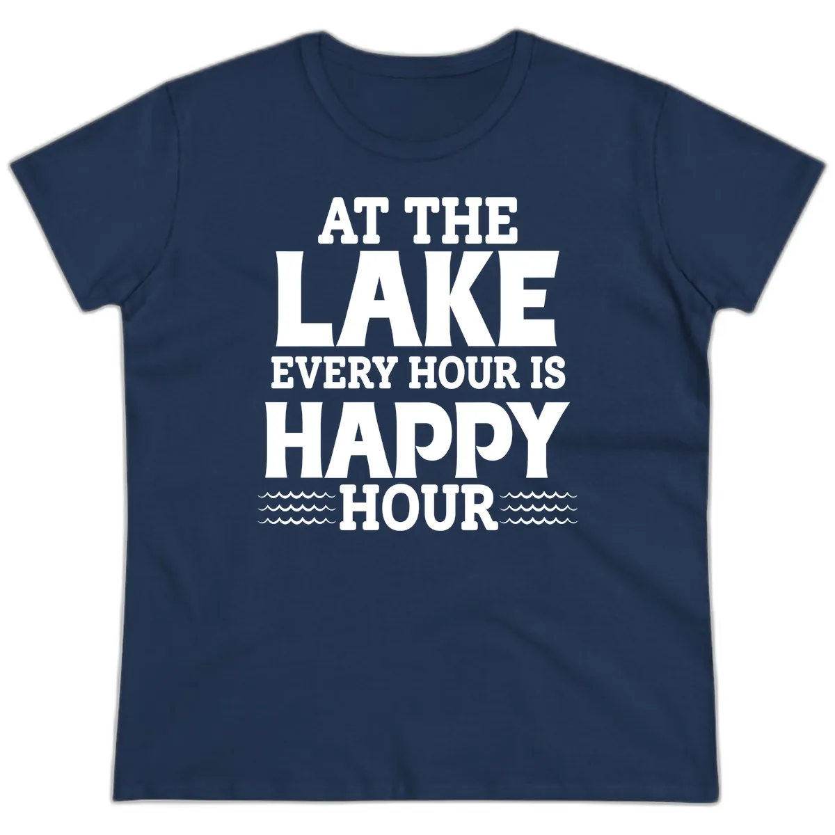 At The Lake Every Hour Is Happy Hour Ladies Tee in Navy