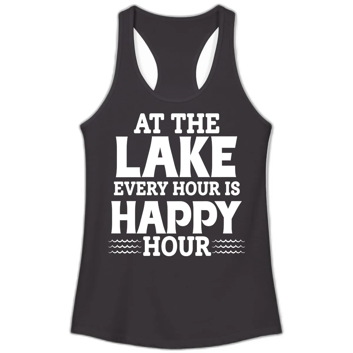 At The Lake Every Hour Is Happy Hour Ladies Tank in Black
