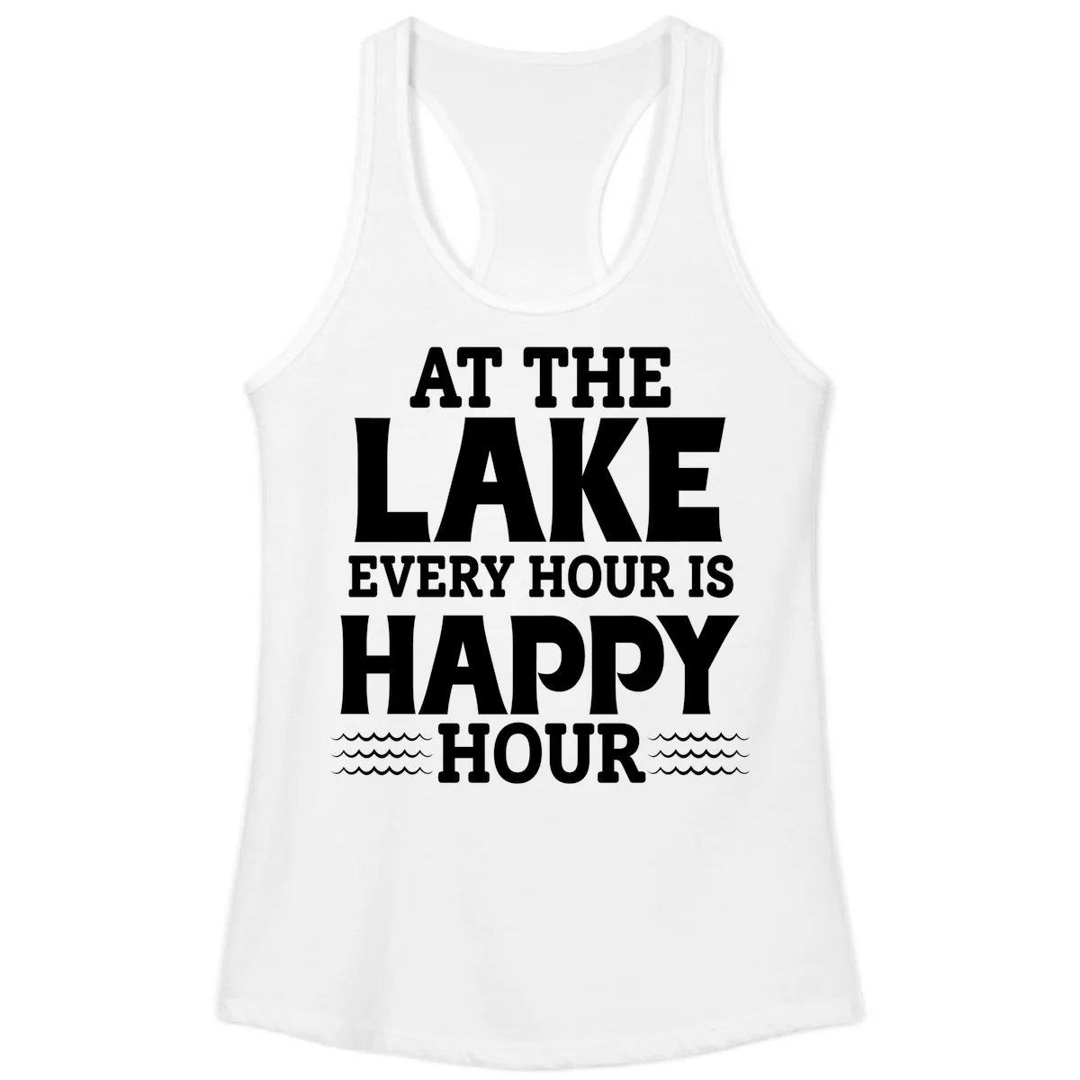At The Lake Every Hour Is Happy Hour Ladies Tank in White