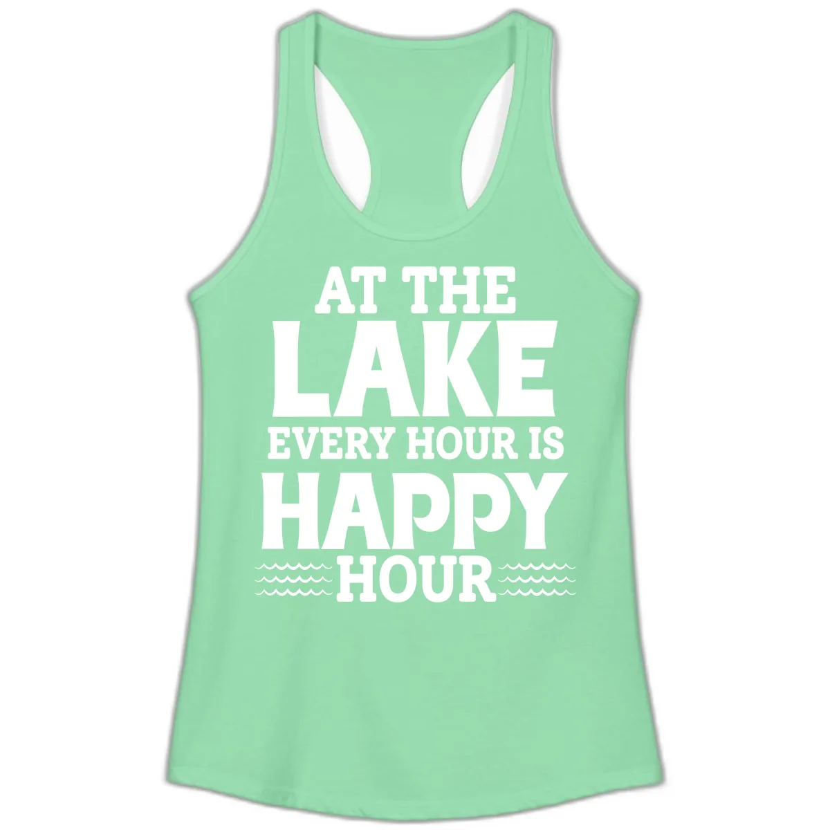 At The Lake Every Hour Is Happy Hour Ladies Tank in Solid Mint