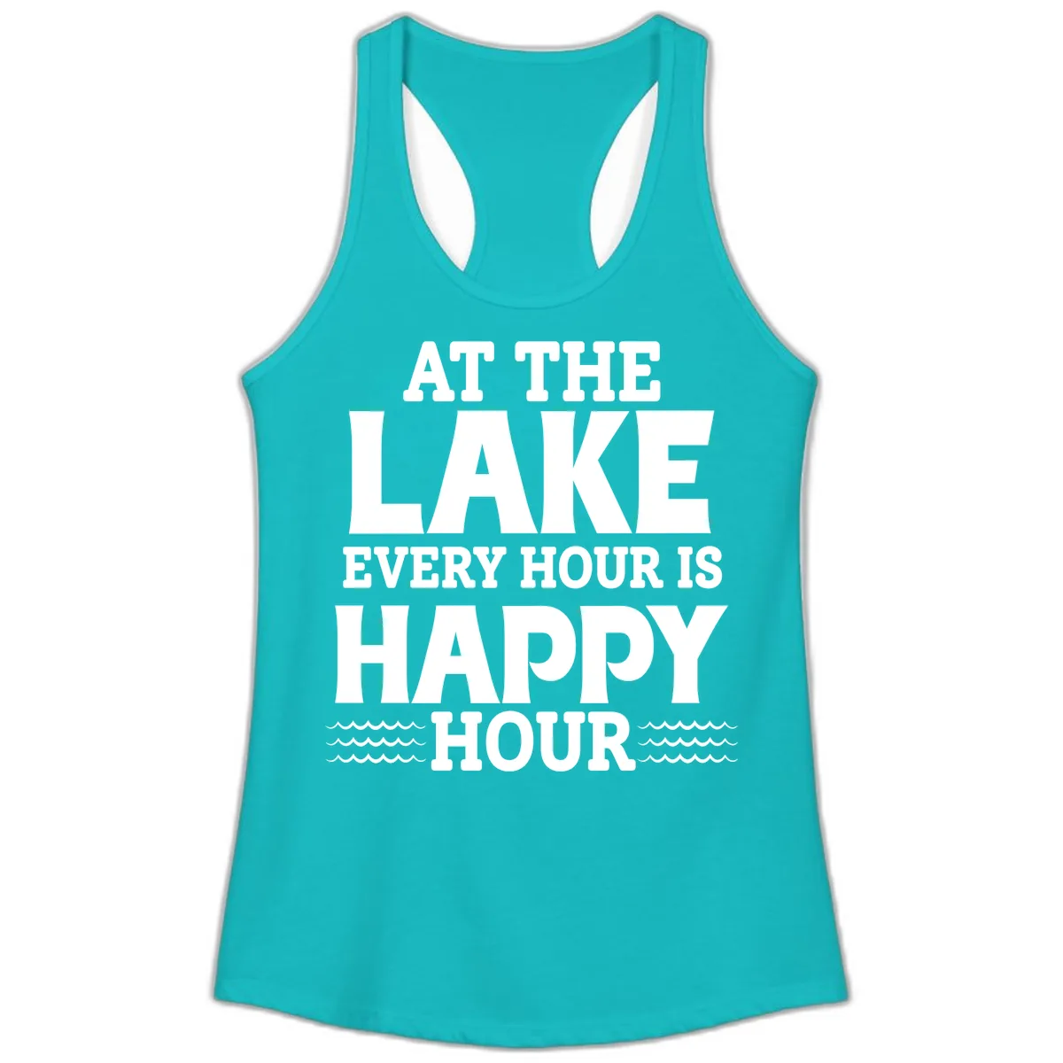 At The Lake Every Hour Is Happy Hour Ladies Tank in Tahiti Blue