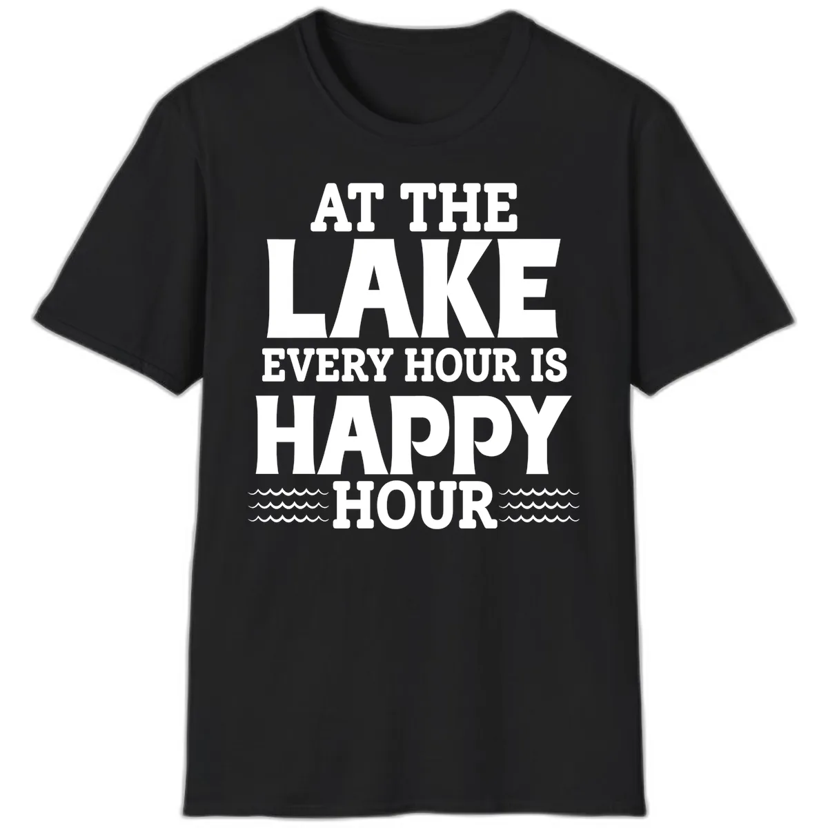 At The Lake Every Hour Is Happy Hour T-Shirt in Black
