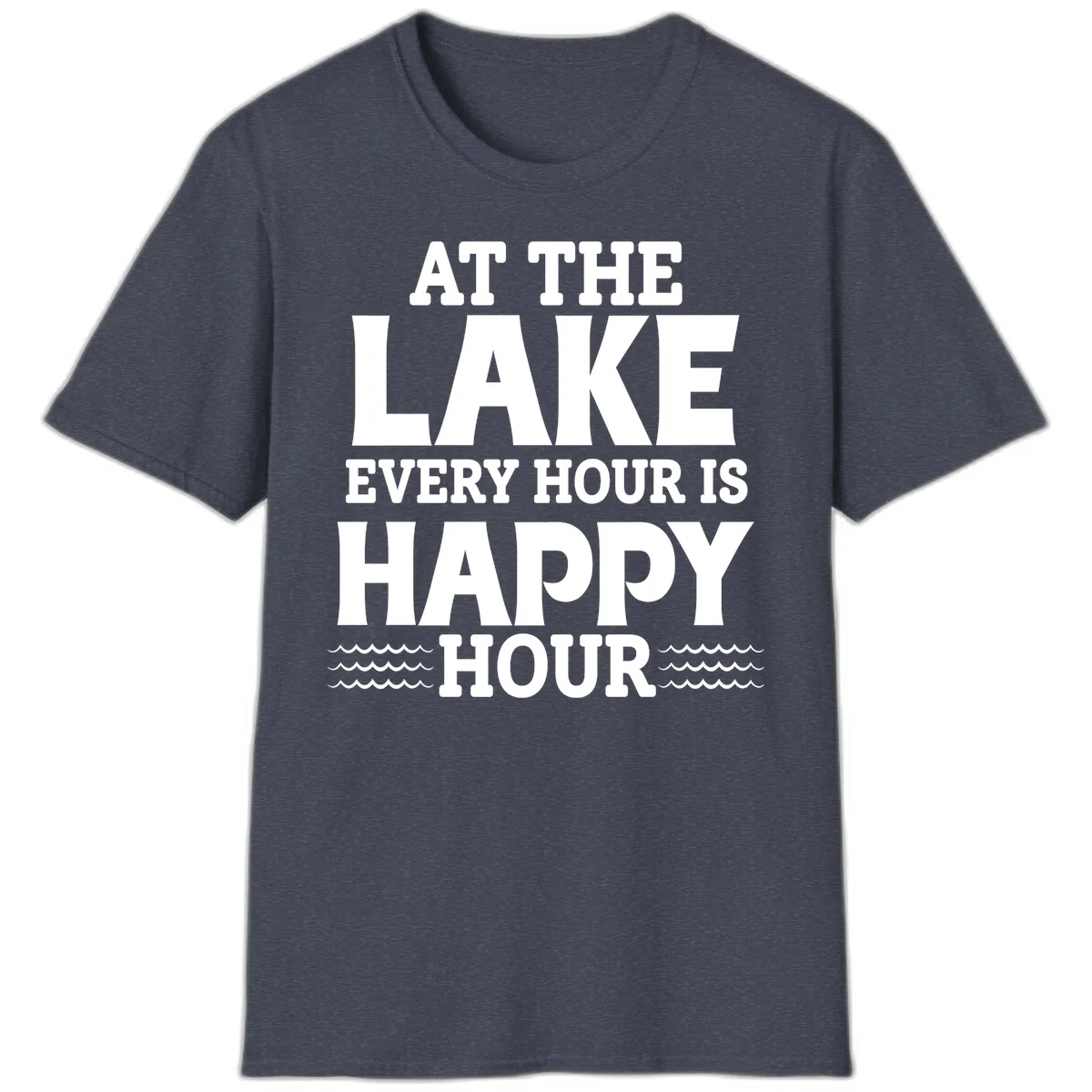 At The Lake Every Hour Is Happy Hour T-Shirt in Heather Navy