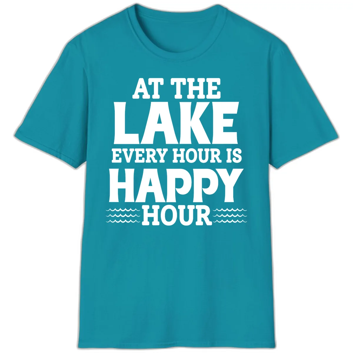 At The Lake Every Hour Is Happy Hour T-Shirt in Tropical Blue