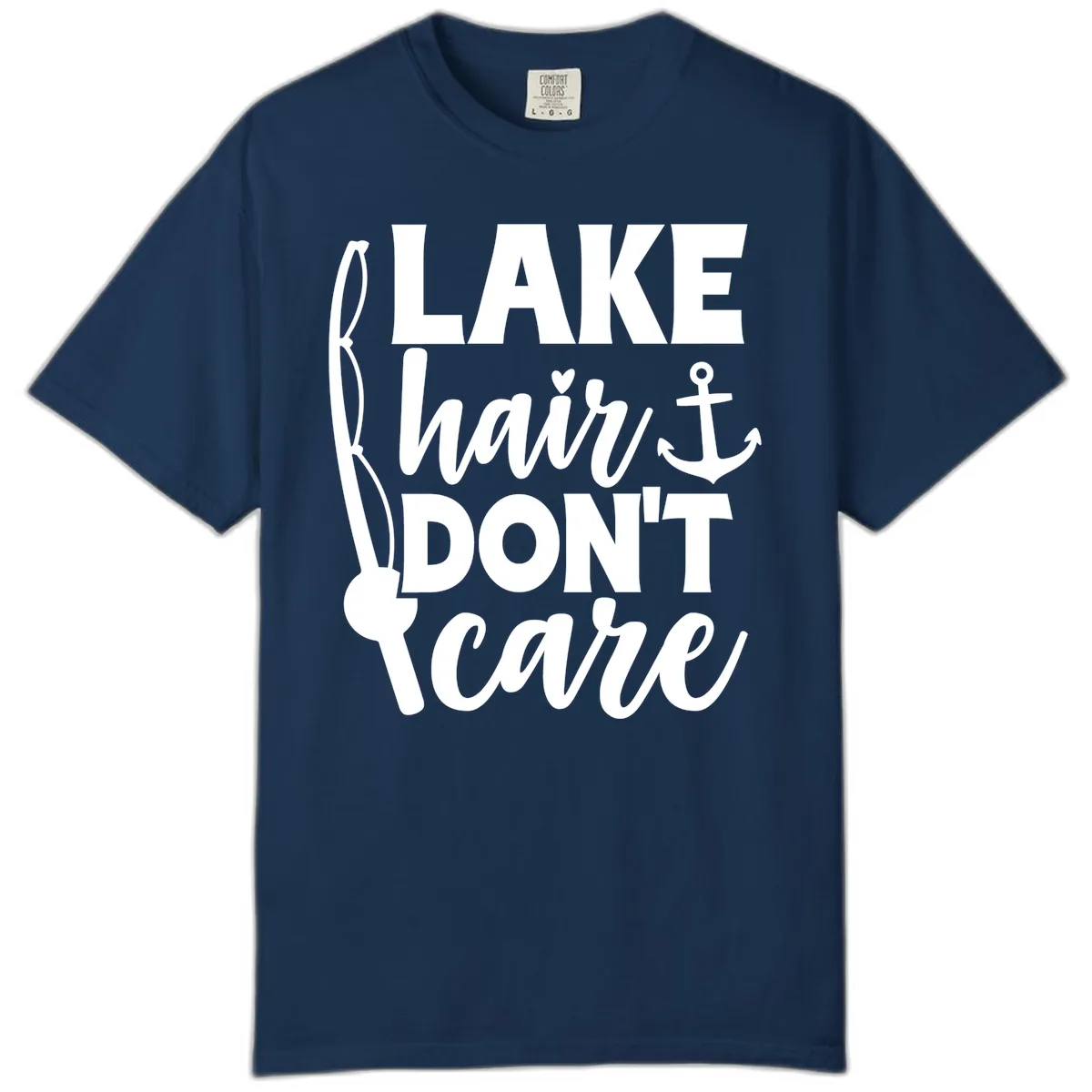 Lake Hair Don't Care Graphic Design Comfort Color in Navy