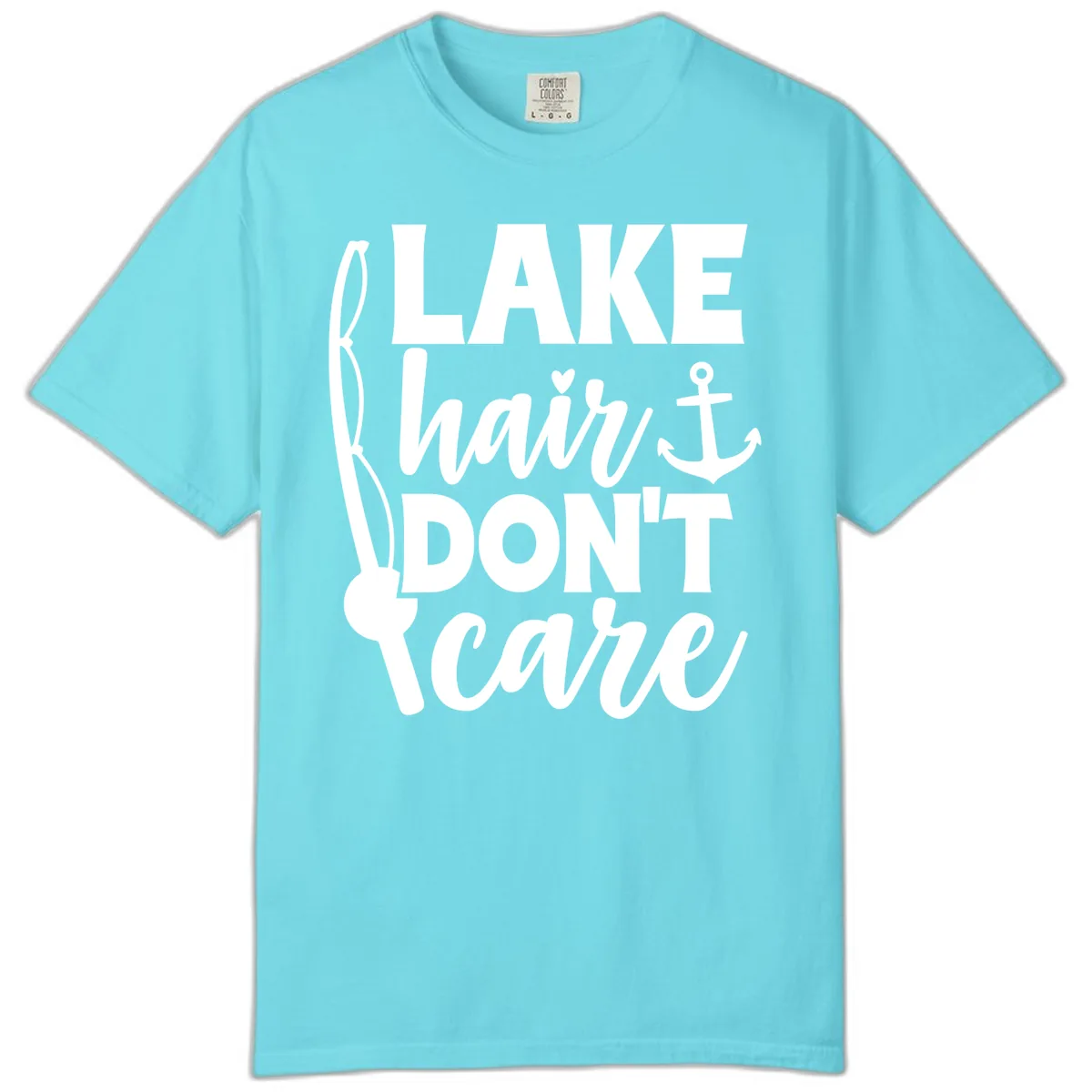 Lake Hair Don't Care Graphic Design Comfort Color in Lagoon Blue