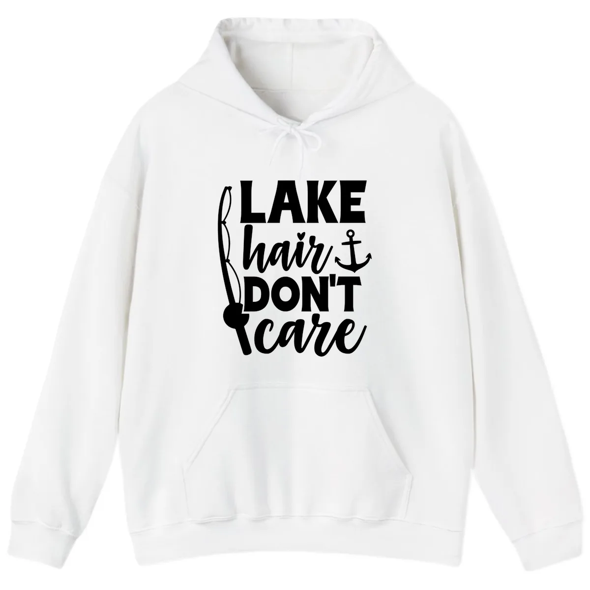 Lake Hair Don't Care Graphic Design Hoodie in White