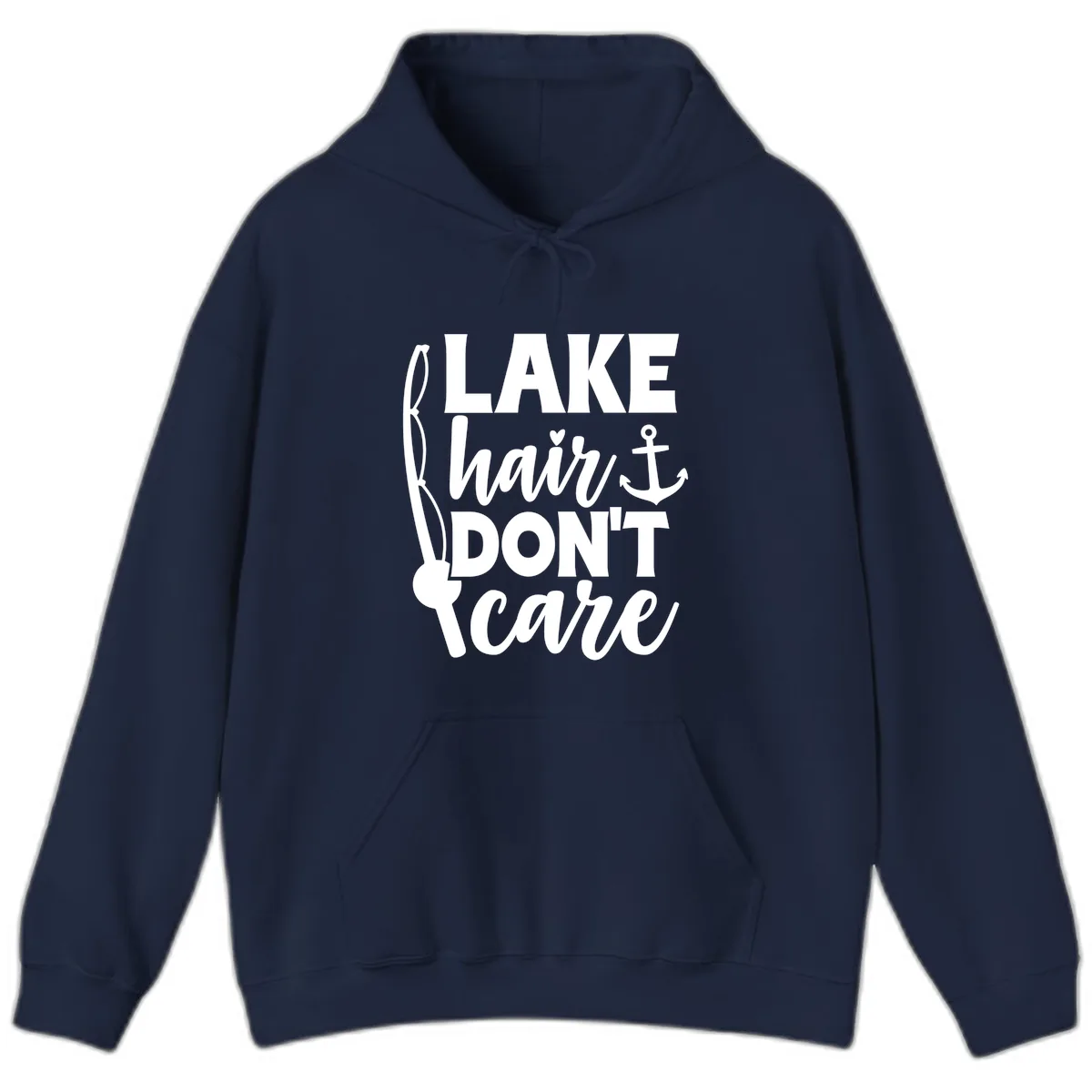 Lake Hair Don't Care Graphic Design Hoodie in Navy