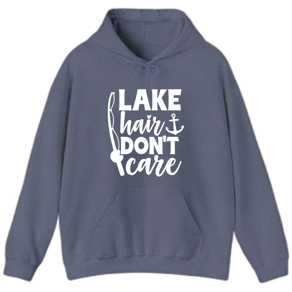 Lake Hair Don't Care Graphic Design Hoodie in Heather Navy