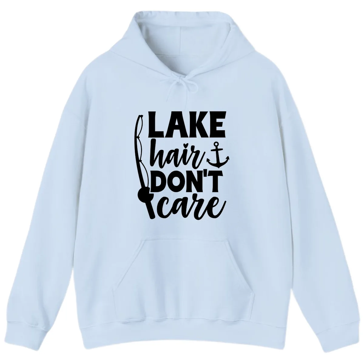 Lake Hair Don't Care Graphic Design Hoodie in Light Blue