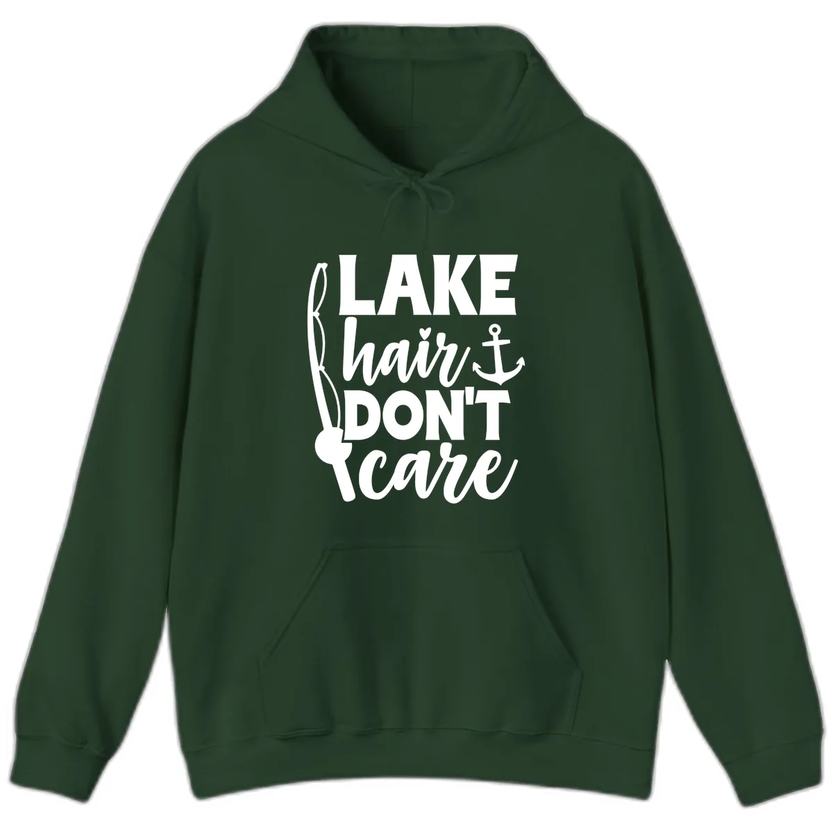 Lake Hair Don't Care Graphic Design Hoodie in Forest Green