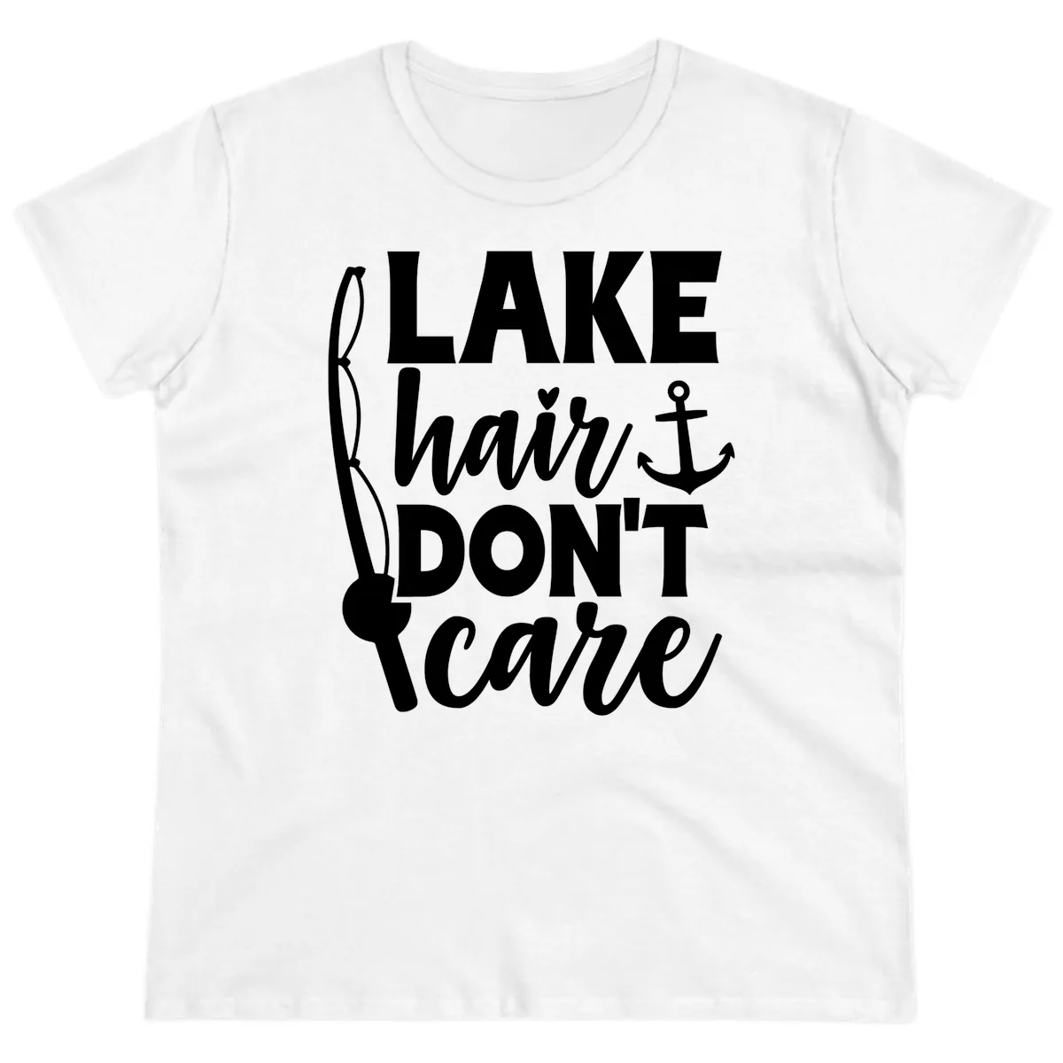 Lake Hair Don't Care Graphic Design Ladies Tee in White