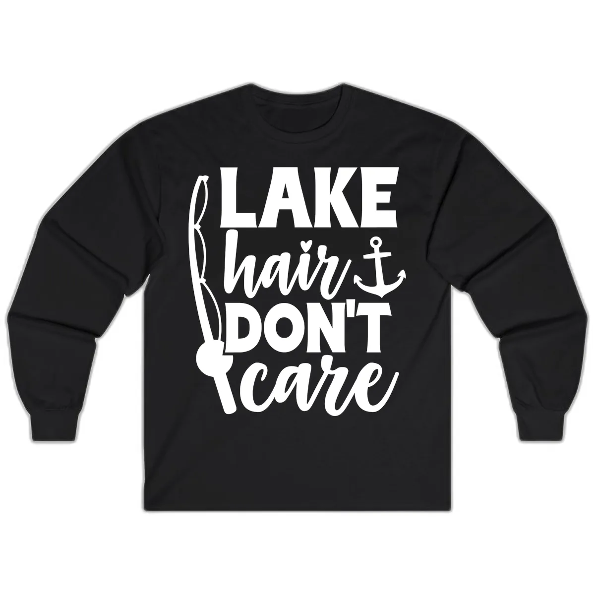 Lake Hair Don't Care Graphic Design Long Sleeve in Black