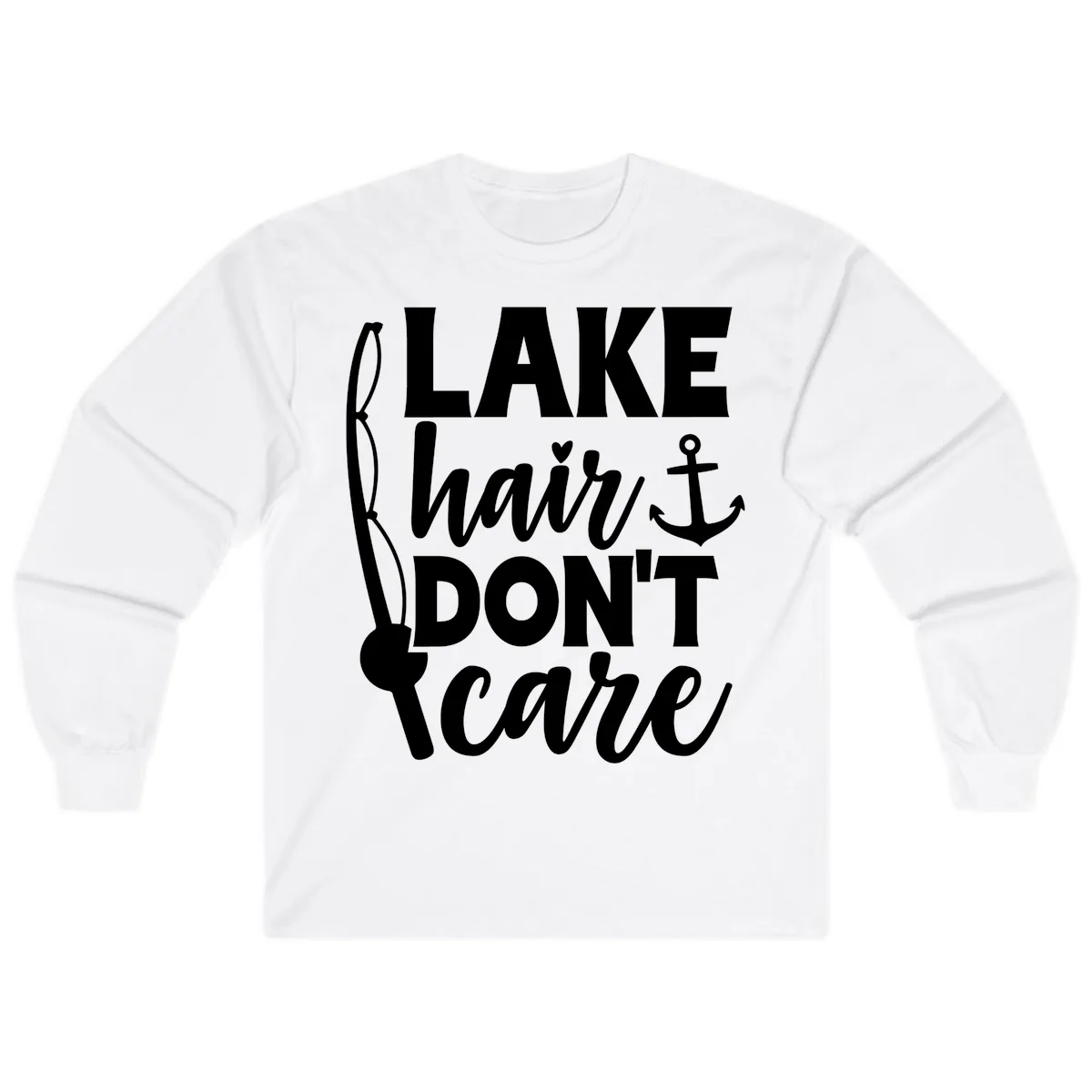 Lake Hair Don't Care Graphic Design Long Sleeve in White