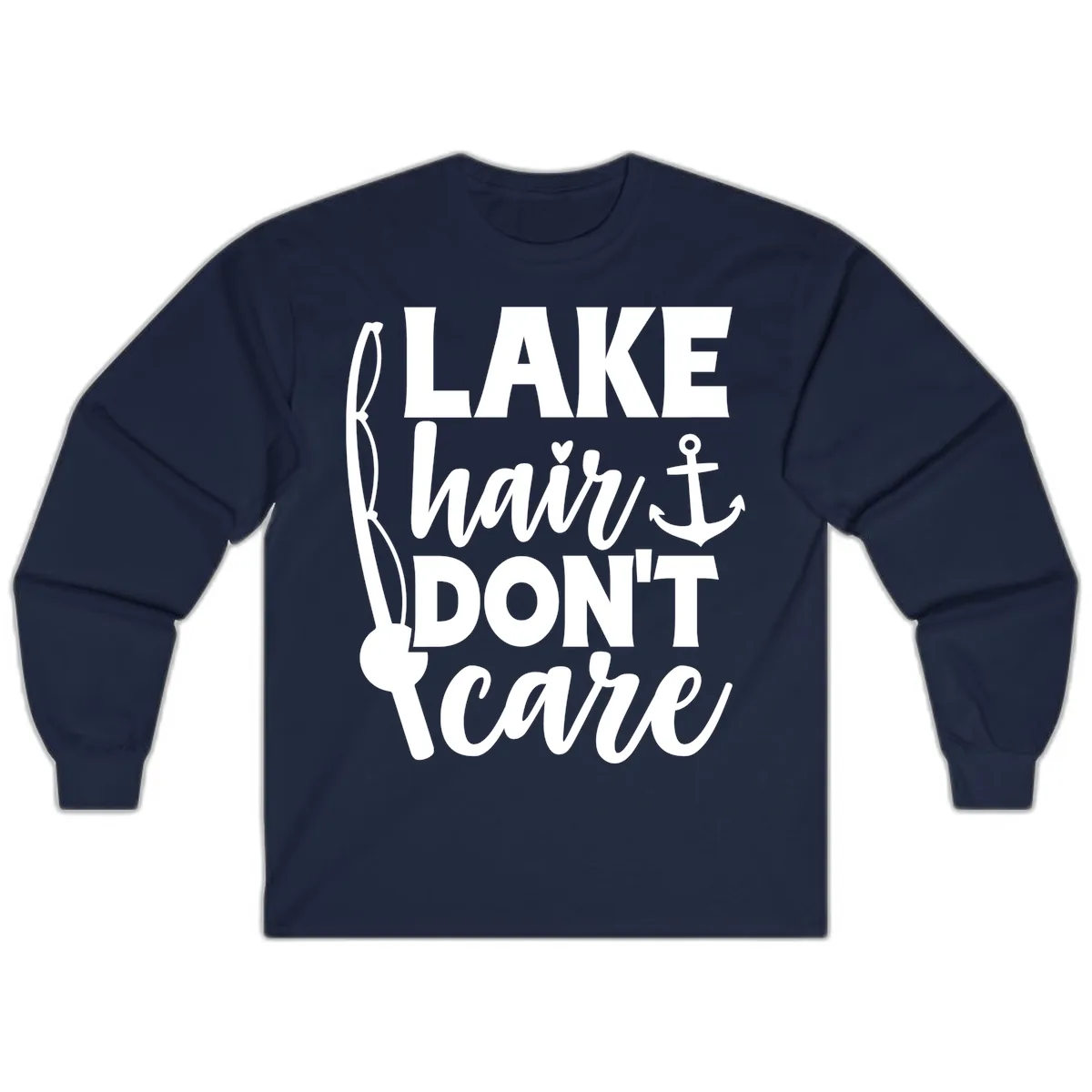 Lake Hair Don't Care Graphic Design Long Sleeve in Navy