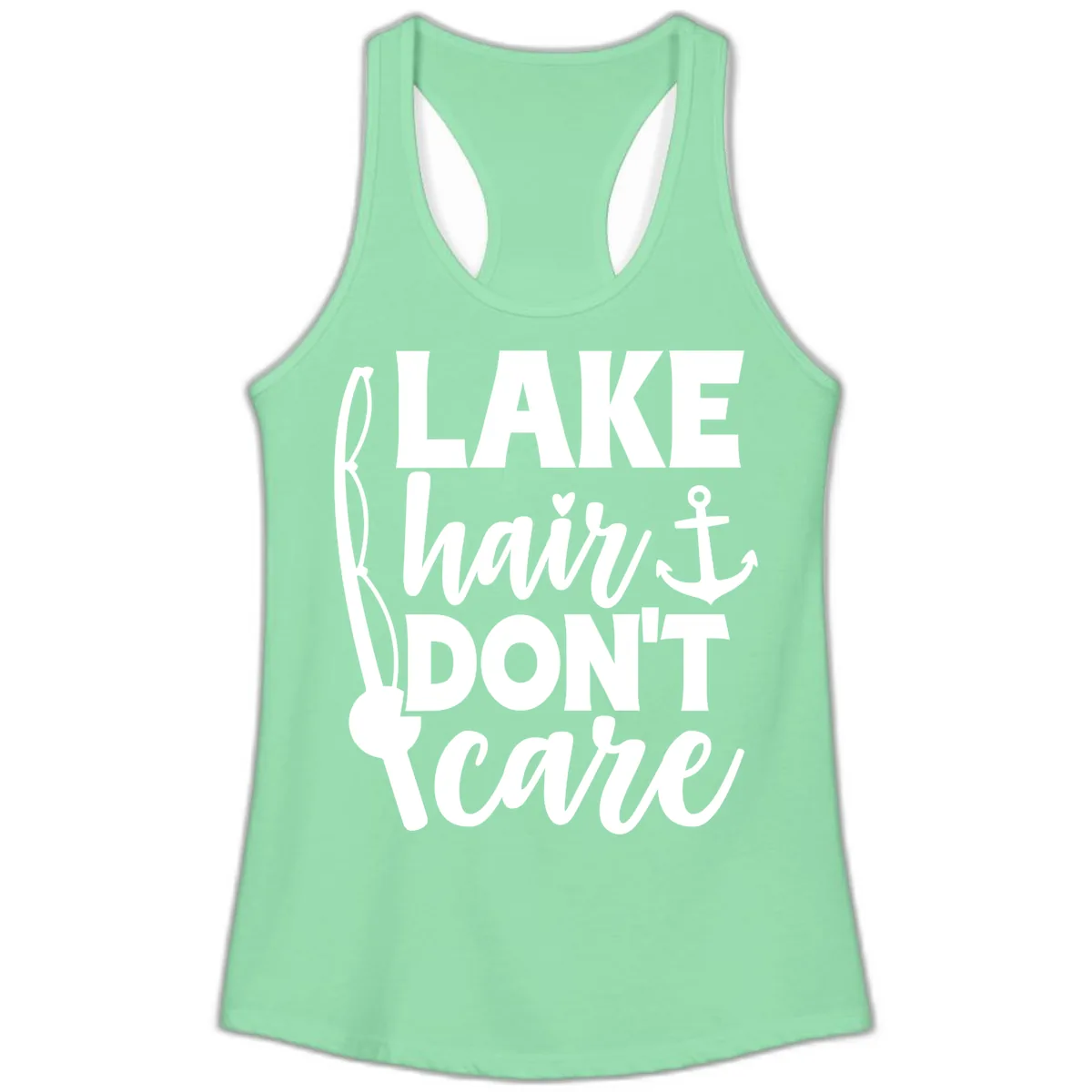 Lake Hair Don't Care Graphic Design Ladies Tank in Solid Mint