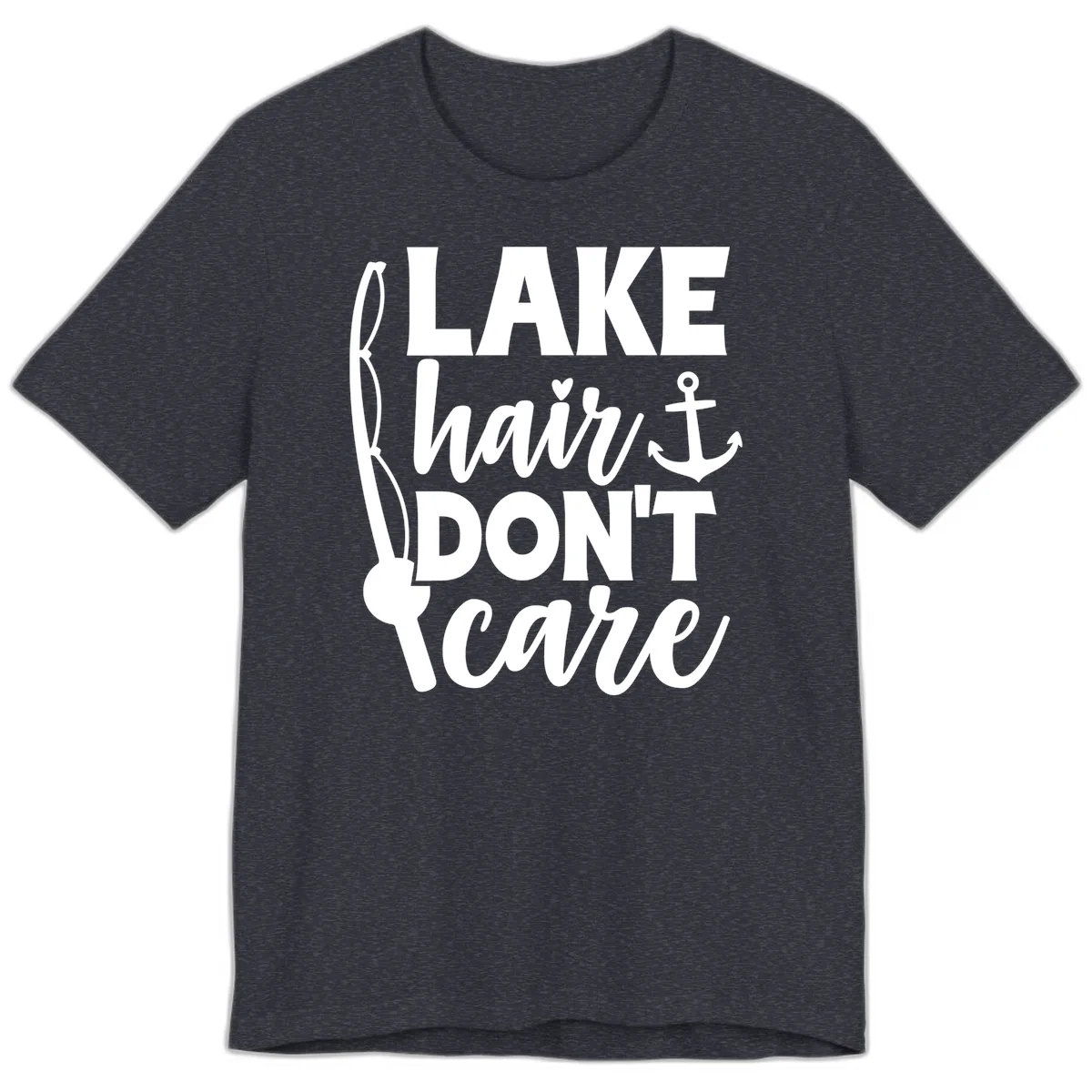 Lake Hair Don't Care Graphic Design Premium T-Shirt in Heather Navy