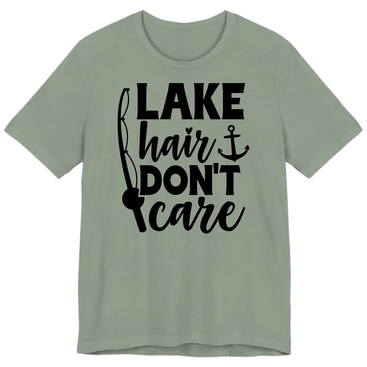 Lake Hair Don't Care Graphic Design Premium T-Shirt in Sage