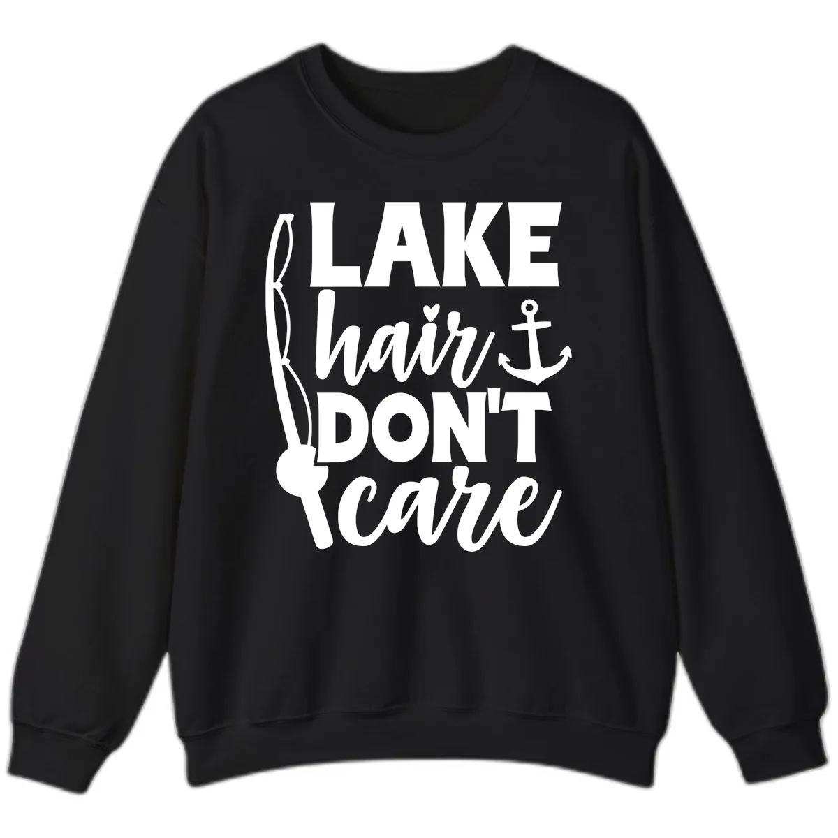 Lake Hair Don't Care Graphic Design Sweatshirt in Black