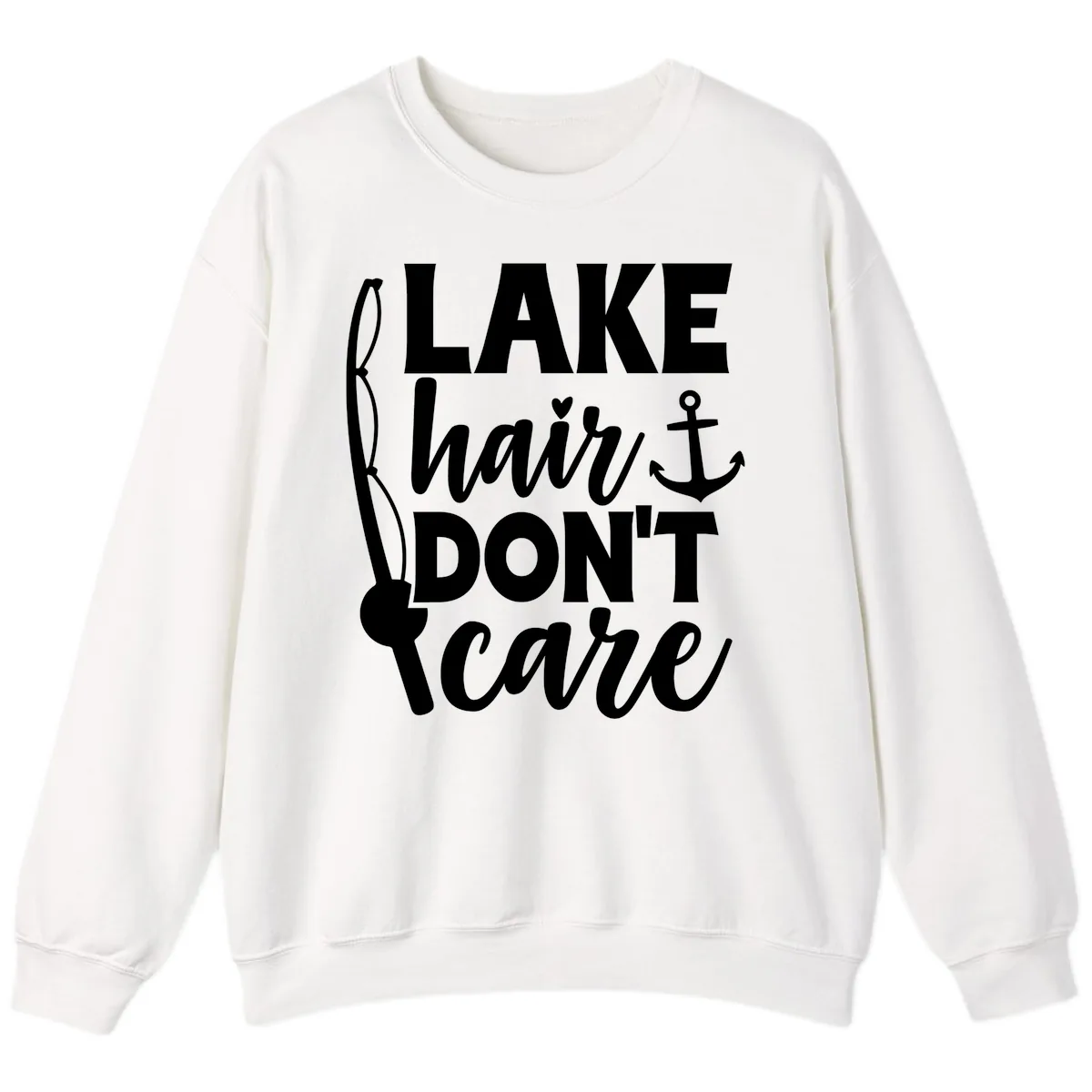Lake Hair Don't Care Graphic Design Sweatshirt in White