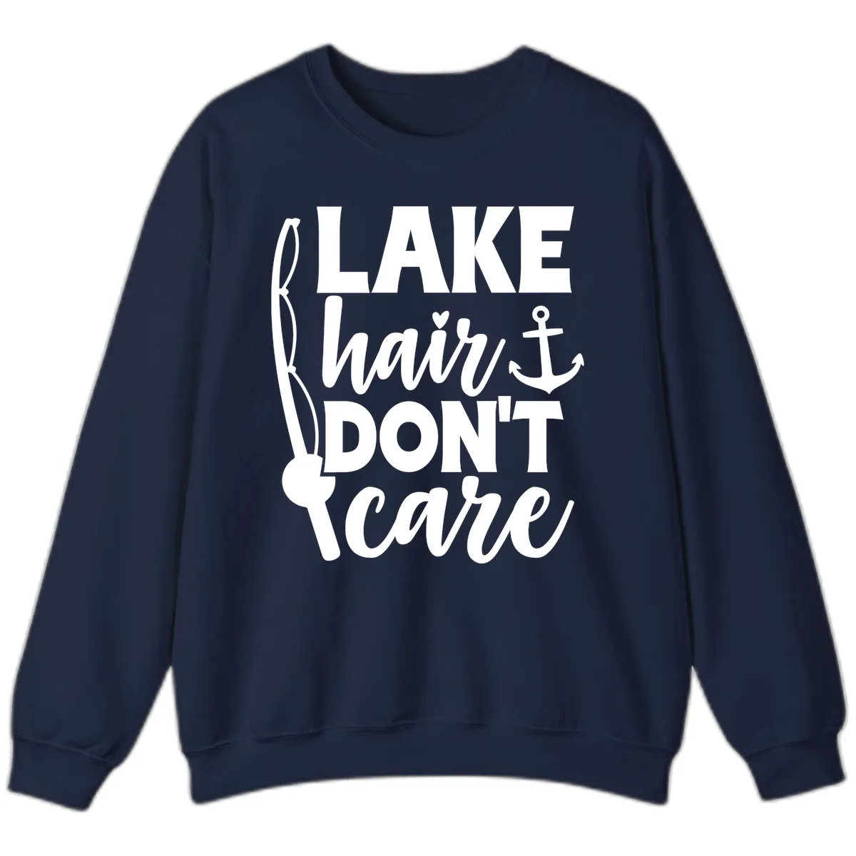 Lake Hair Don't Care Graphic Design Sweatshirt in Navy