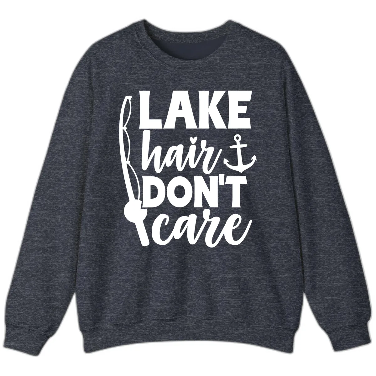 Lake Hair Don't Care Graphic Design Sweatshirt in Heather Sport Dark Navy