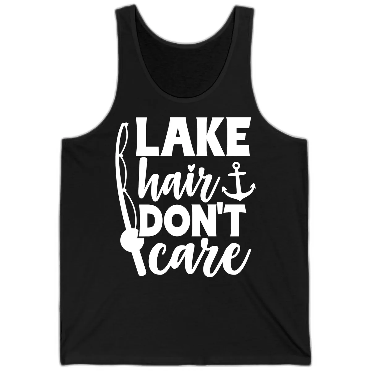 Lake Hair Don't Care Graphic Design Tank in Black
