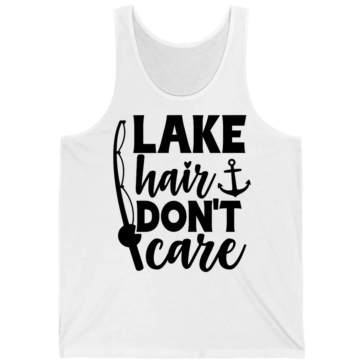 Lake Hair Don't Care Graphic Design Tank in White