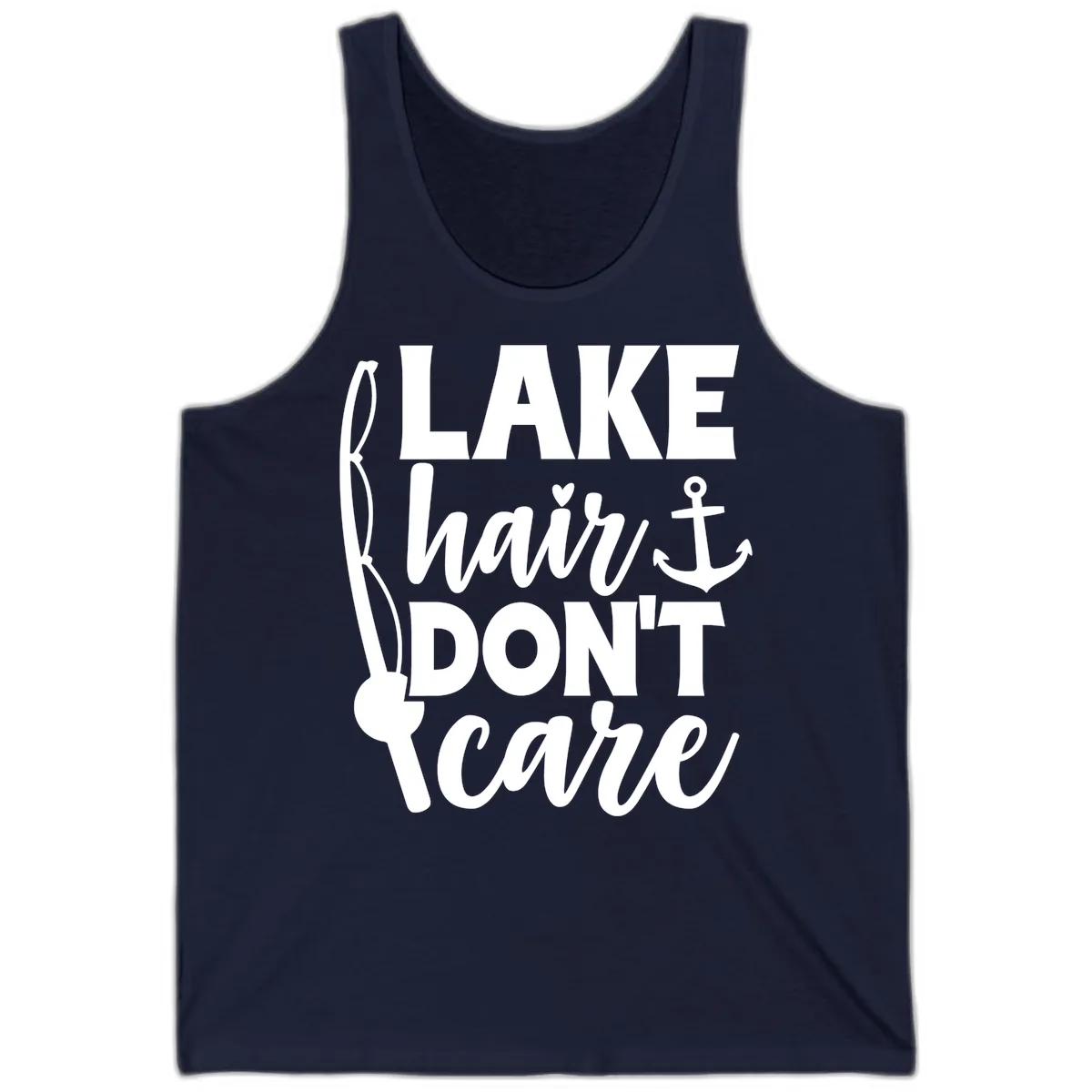Lake Hair Don't Care Graphic Design Tank in Navy