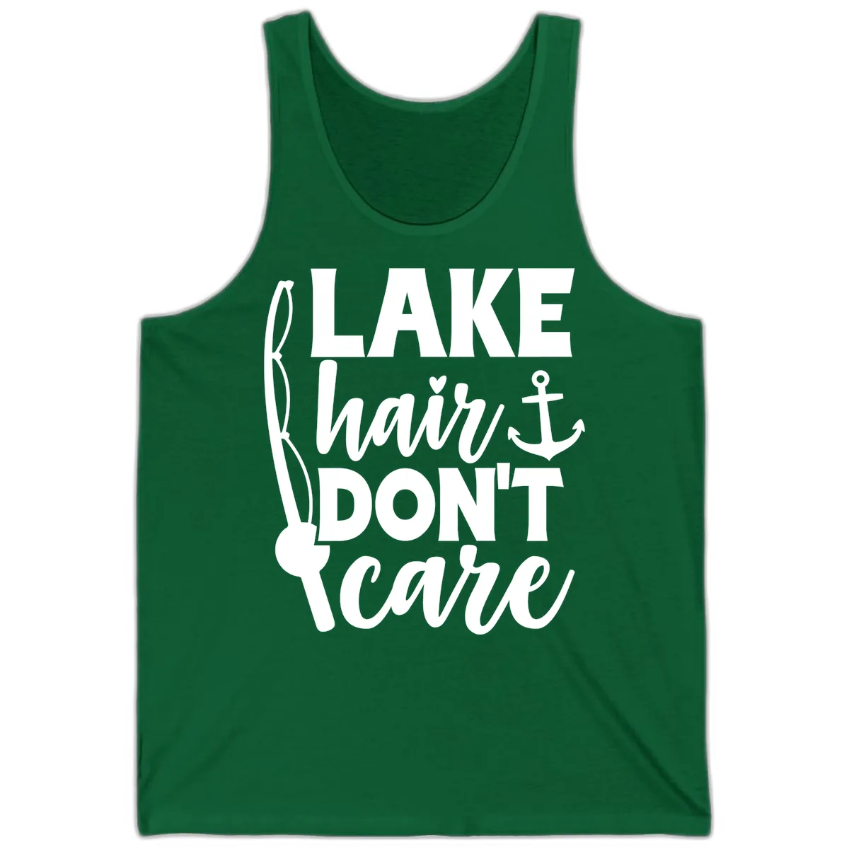 Lake Hair Don't Care Graphic Design Tank in Kelly