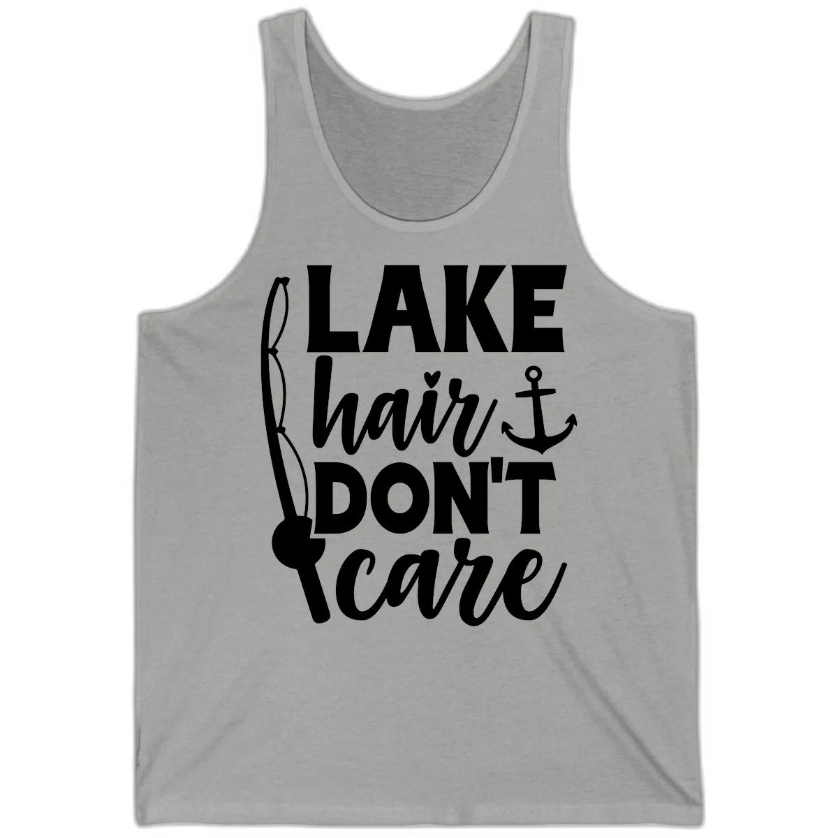 Lake Hair Don't Care Graphic Design Tank in Athletic Heather