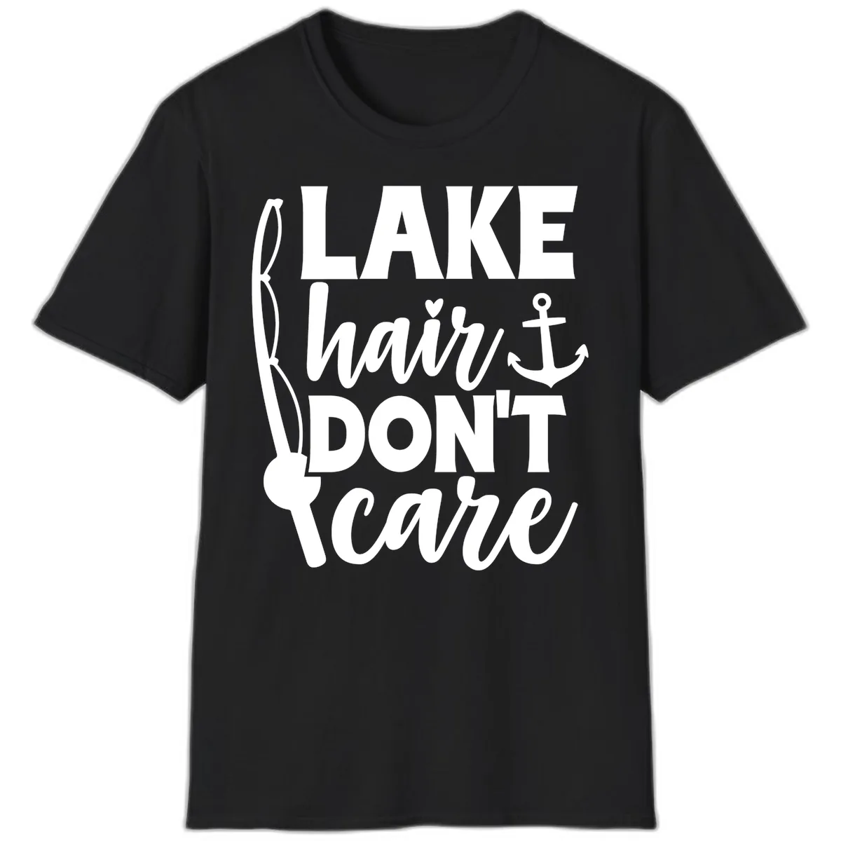 Lake Hair Don't Care Graphic Design T-Shirt in Black