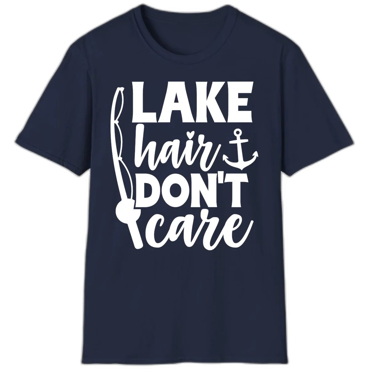 Lake Hair Don't Care Graphic Design T-Shirt in Navy