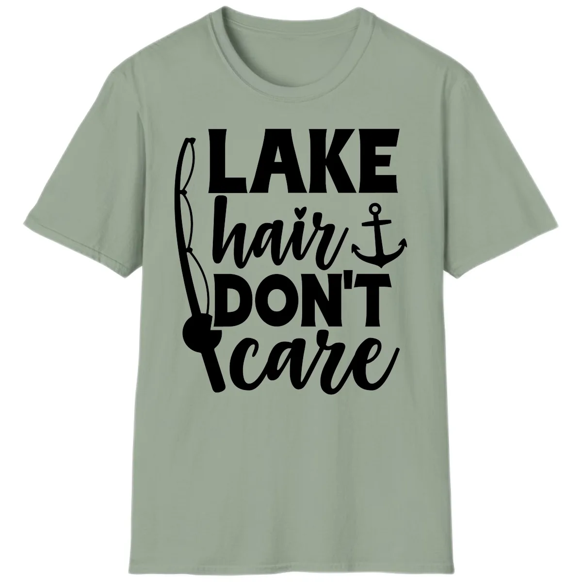 Lake Hair Don't Care Graphic Design T-Shirt in Sage