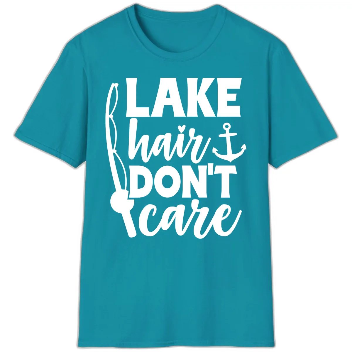 Lake Hair Don't Care Graphic Design T-Shirt in Tropical Blue