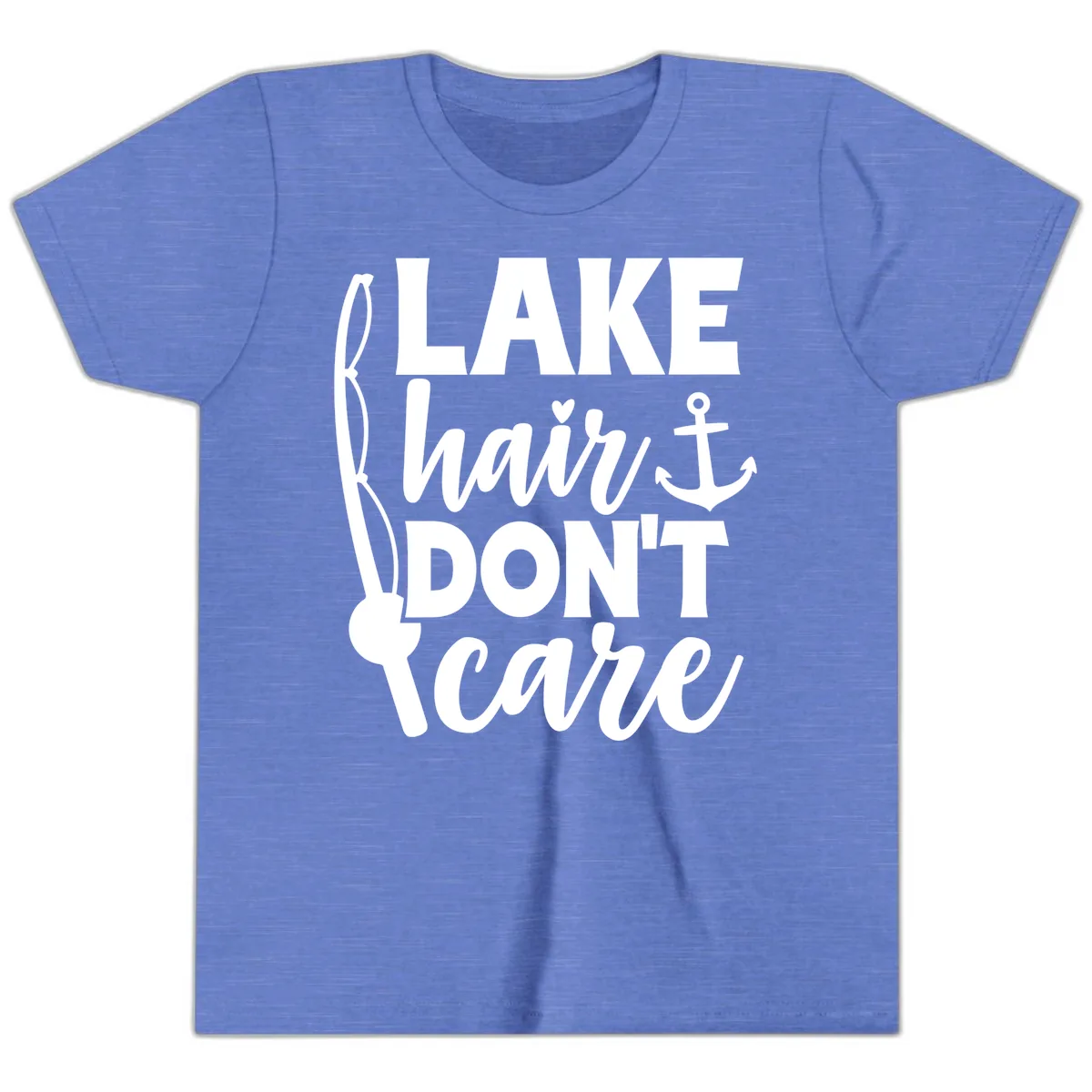 Lake Hair Don't Care Graphic Design Youth T-Shirt in Heather Columbia Blue