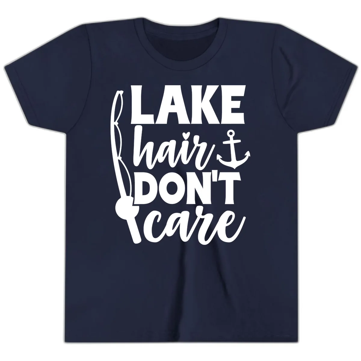 Lake Hair Don't Care Graphic Design Youth T-Shirt in Navy