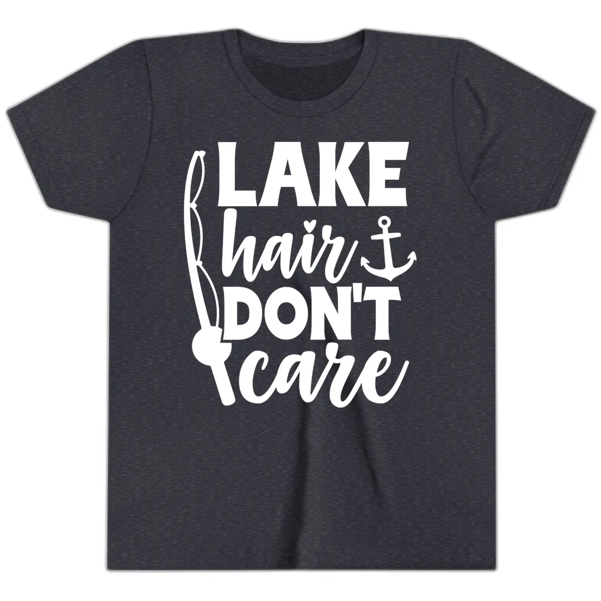 Lake Hair Don't Care Graphic Design Youth T-Shirt in Heather Navy
